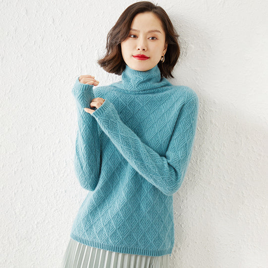 Damen Luxuriöser Mohair‑Mix Rollkragenpullover mit diamantgewShop Noryter Ajourstruktur Shop Nory