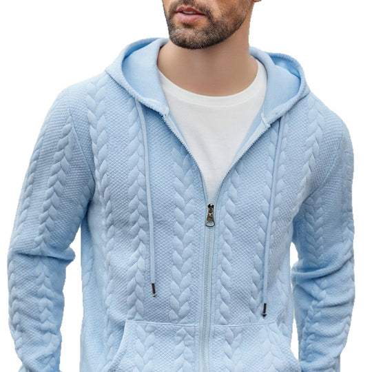 Herren strukturierte Kapuzen-Sweatjacke mit Zopfmuster, durchgehendem Reißverschluss und Kängurutasche Shop Nory