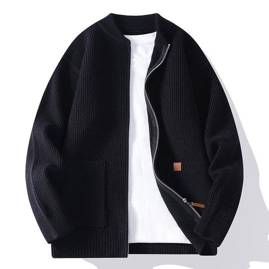 Herren Strukturierte Strickbomberjacke mit durchgehendem Reißverschluss und aufgesetzten Taschen Shop Nory