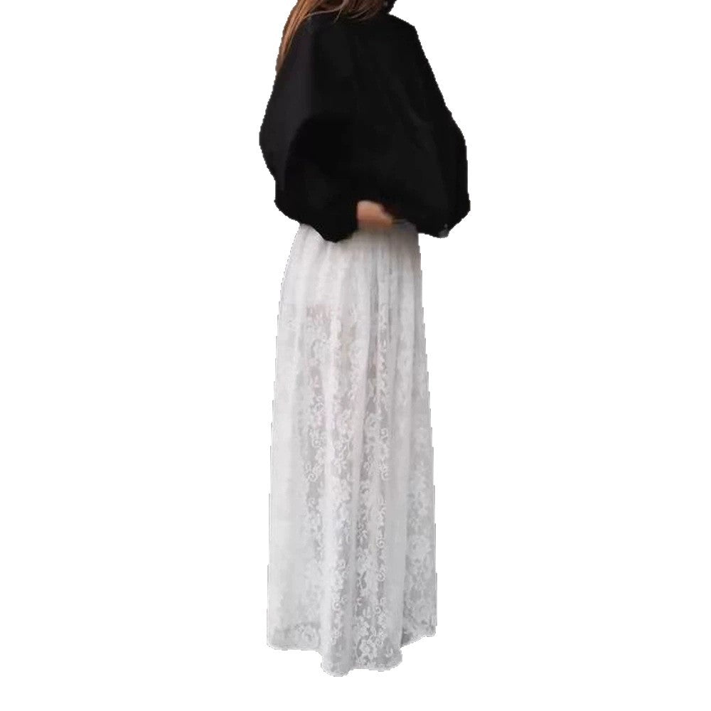 Damen Maxirock aus transparenter Spitze mit hohem Beinschlitz und elastischem Bund Shop Nory