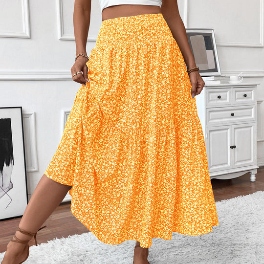 Damen Langer Rock mit floralem Print und elastischem Bund