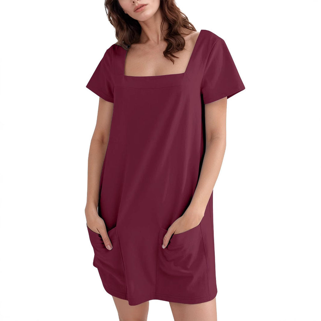 Damen Lockeres Sommerkleid mit Quadrat-Ausschnitt und praktischen Taschen