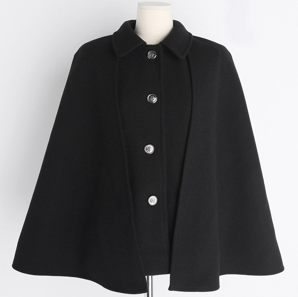 Damen Kurzer Wollmix-Cape-Mantel mit Hemdkragen und aufgesetzten Taschen Shop Nory