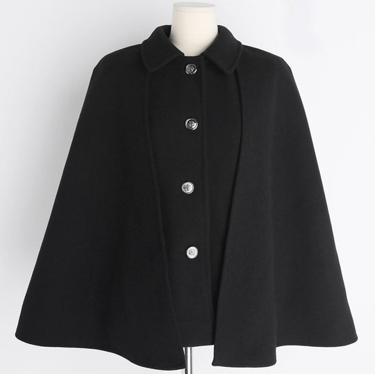 Damen Kurzer Wollmix-Cape-Mantel mit Hemdkragen und aufgesetzten Taschen Shop Nory