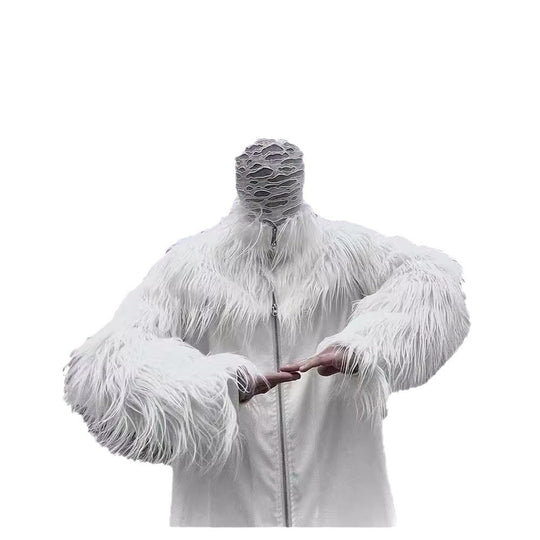 Herren Statement-Kunstpelzjacke mit langen Shaggy-Ärmeln und asymmetrischem Reißverschluss Shop Nory