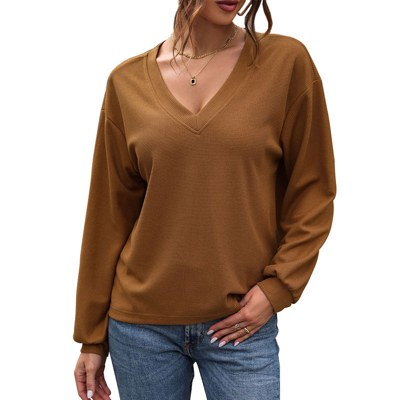 Damen Lässiger V-Ausschnitt Pullover mit Struktur Shop Nory
