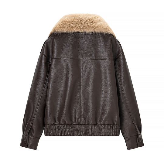 Damen Bomberjacke aus Lederoptik mit voluminösem Fellkragen Shop Nory