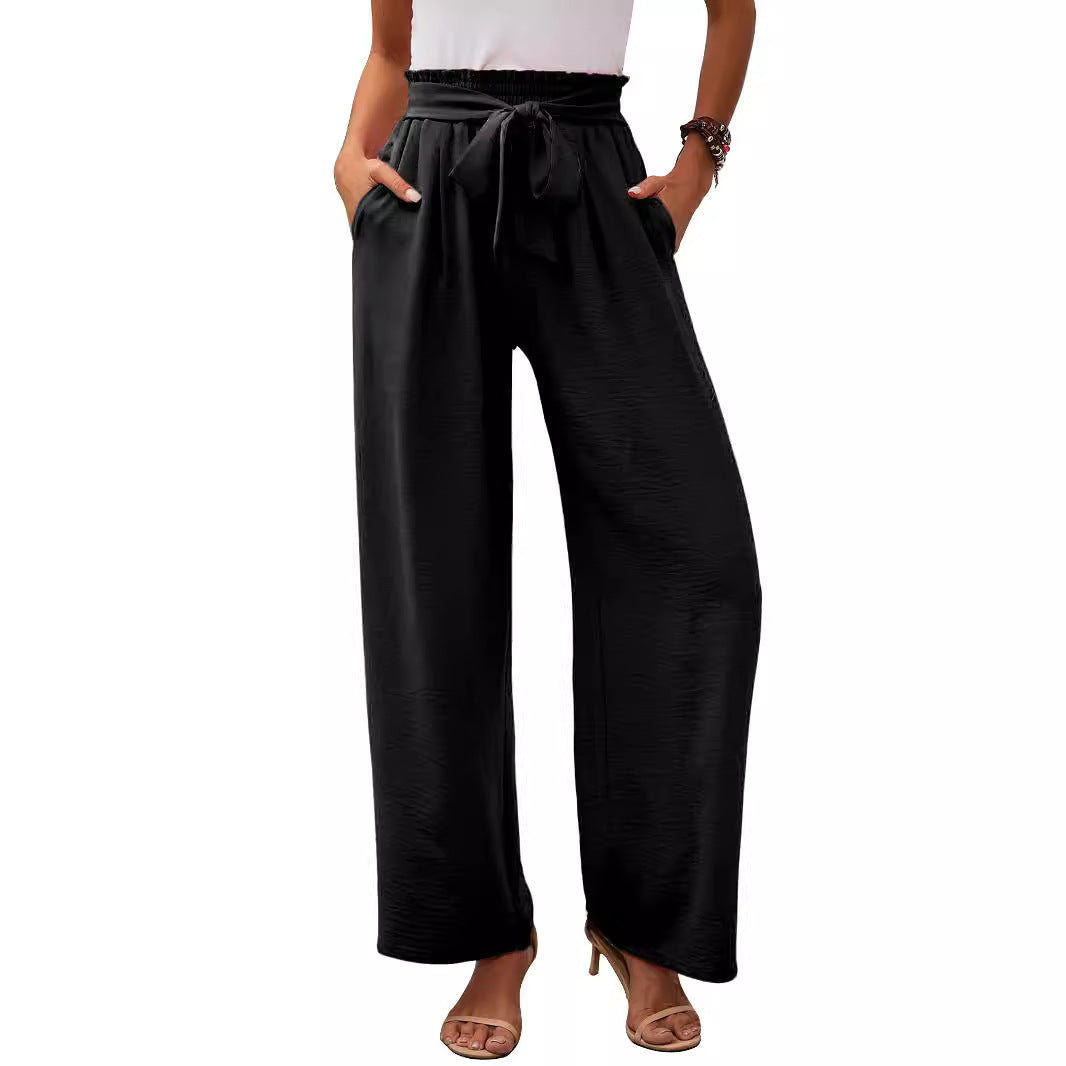 Damen Paperbag-Hose mit weitem Bein, elastischer Taille und Bindegürtel Shop Nory