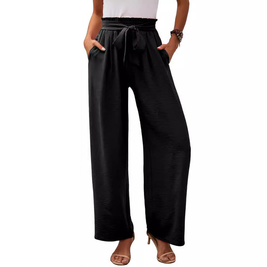 Damen Paperbag-Hose mit weitem Bein, elastischer Taille und Bindegürtel Shop Nory