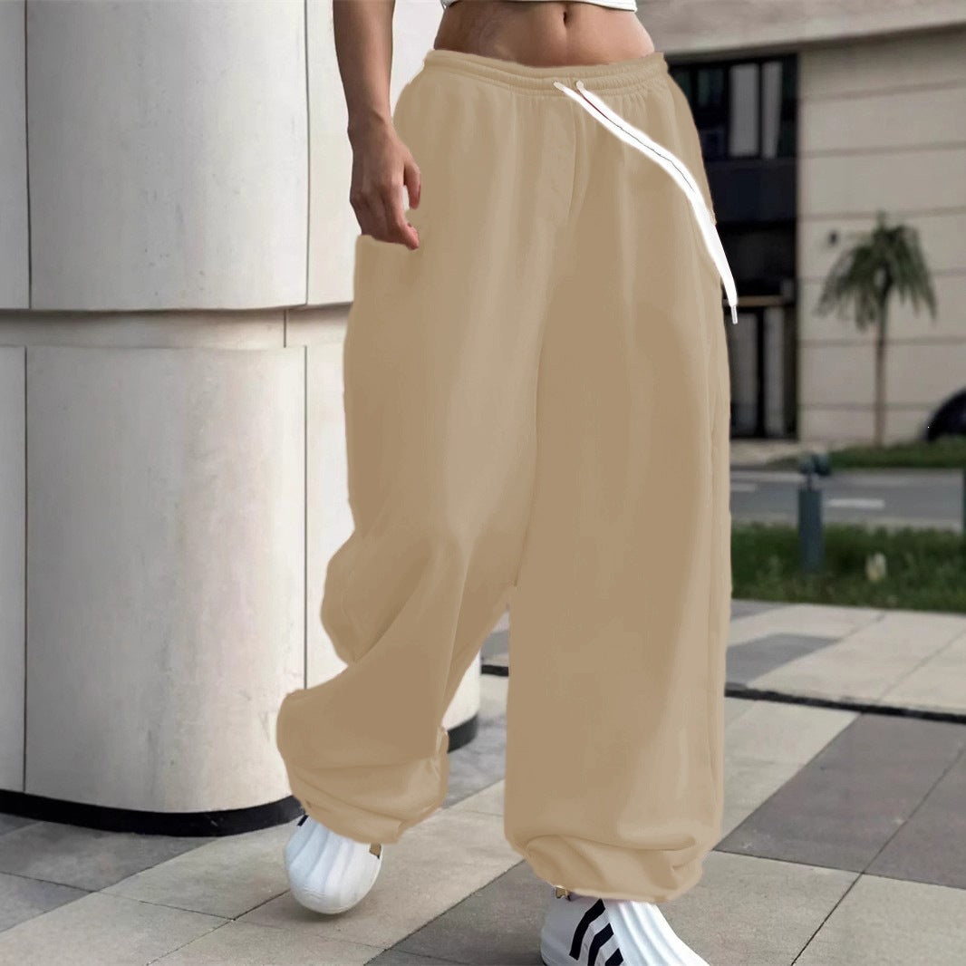 Damen nan weite Baggy-Jogginghose mit hohem Komfortbund, Kordelzug und elastischen Knöchelbündchen Shop Nory