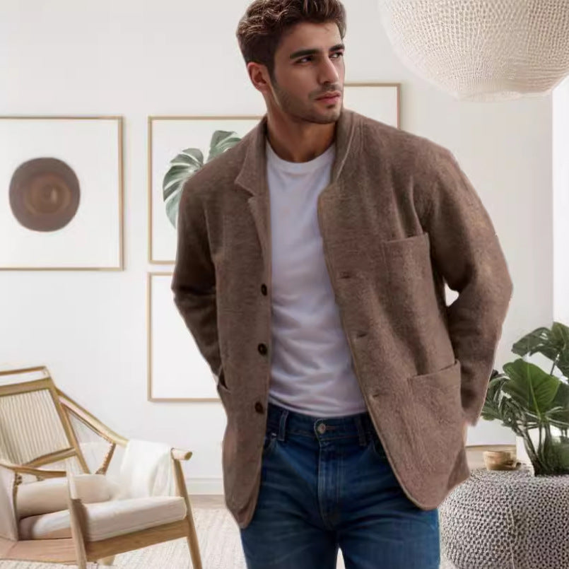 Herren Sakkoartige Strickjacke mit Hemdkragen und aufgesetzten Taschen Shop Nory