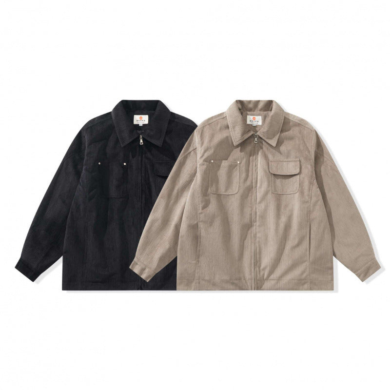 Unisex Kastenförmige Overshirt‑Jacke aus feiner Cordstruktur mit Brusttaschen und verdecktem Reißverschluss Shop Nory