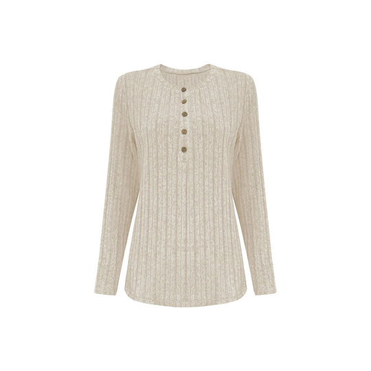 Damen Geripptes Lounge-Zweiteiler mit Henley-Top und weiter Palazzohose Shop Nory