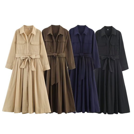 Damen Hemdblusenkleid mit Taillengürtel und A-Linien-Skirt Shop Nory