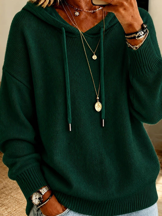 Damen Oversize Kapuzenpullover aus feinem Strick mit Kordelzug und gerippten Bündchen Shop Nory