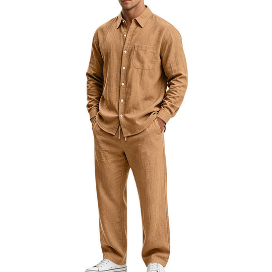 Herren Entspanntes Zweiteiliges Lounge-Set aus Strukturjersey mit Hemdkragen Shop Nory