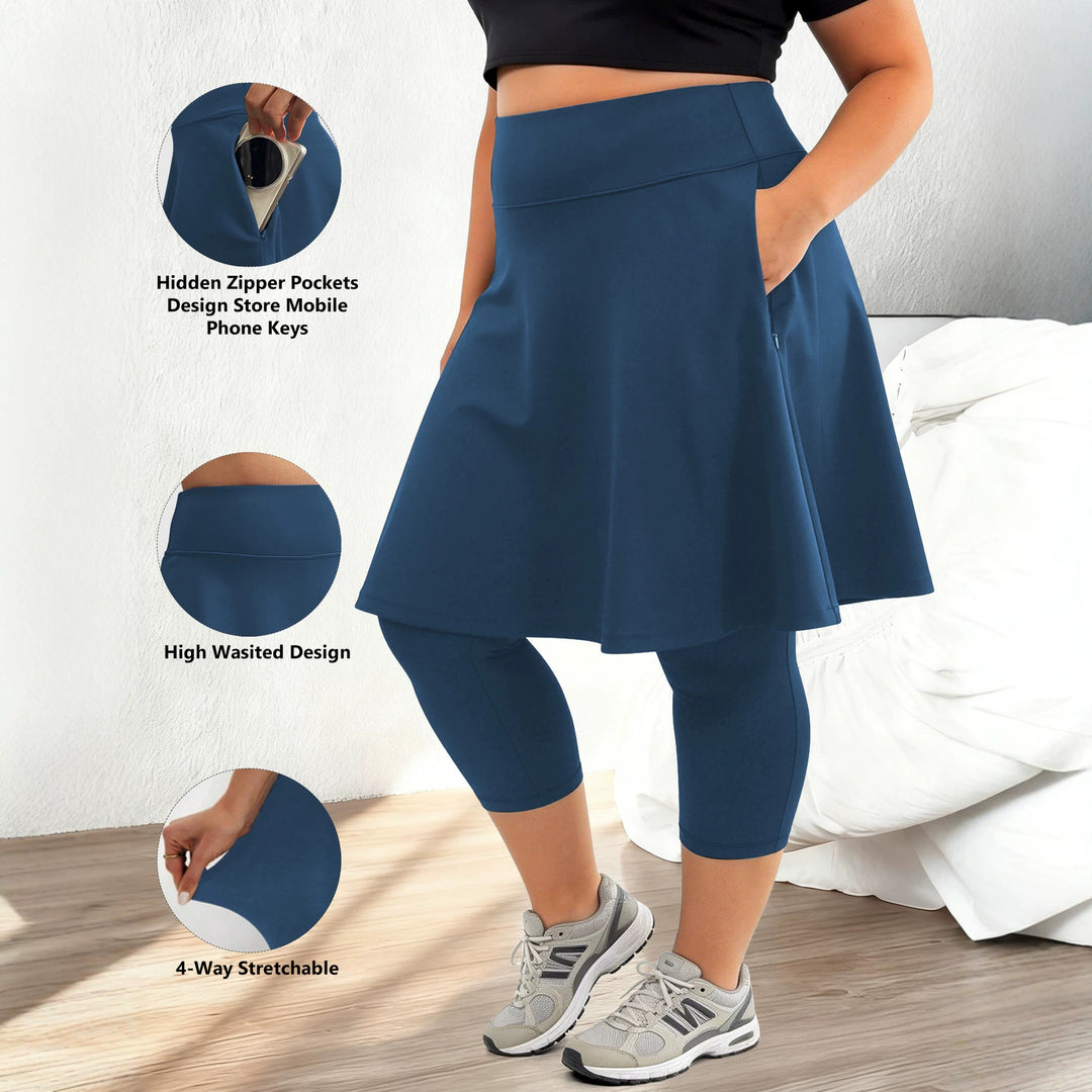Damen Leggings mit integriertem Rock hoher Taillenbund und Seitentasche Shopy Nory