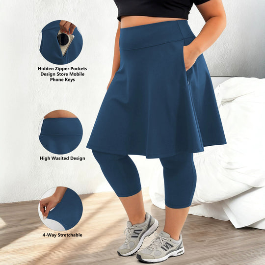 Damen Leggings mit integriertem Rock hoher Taillenbund und Seitentasche Shopy Nory