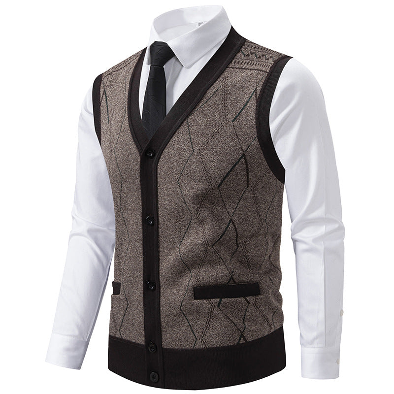 Herren Ärmellose Strickweste mit Rauten‑Muster, V‑Ausschnitt und Knopfleiste Shop Nory