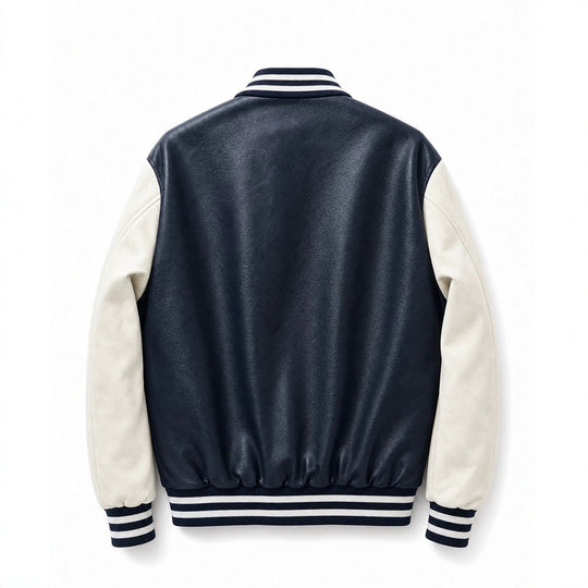 Herren Collegejacke im Letterman‑Stil mit Kunstleder‑Body, Kontrastärmeln und Chenille‑Patches Shop Nory