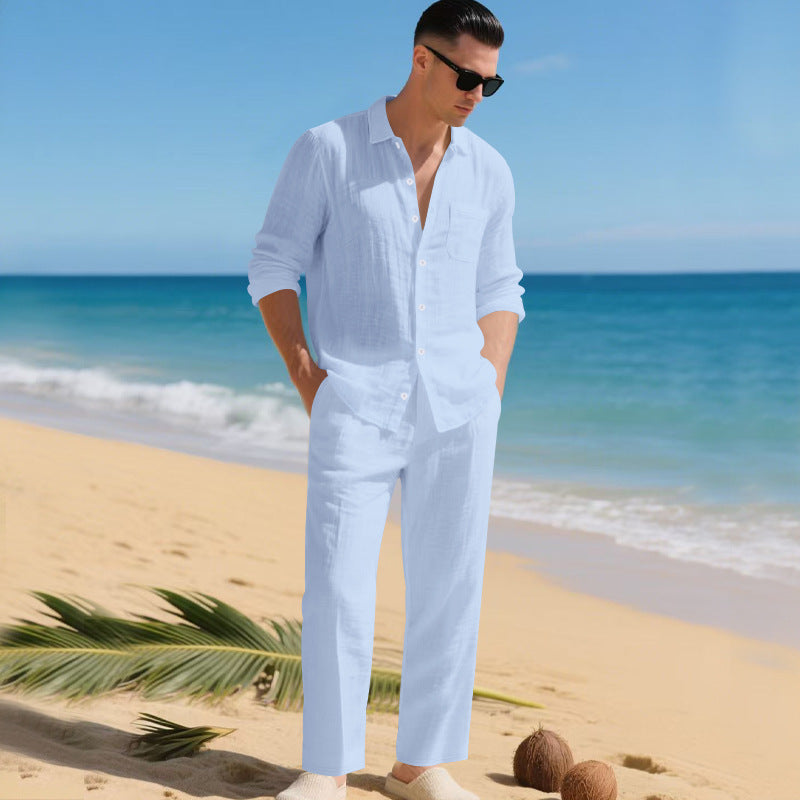 Herren leichtes Leinen-Outfit mit stilvollem Hemd und eleganter Hose ShopNory