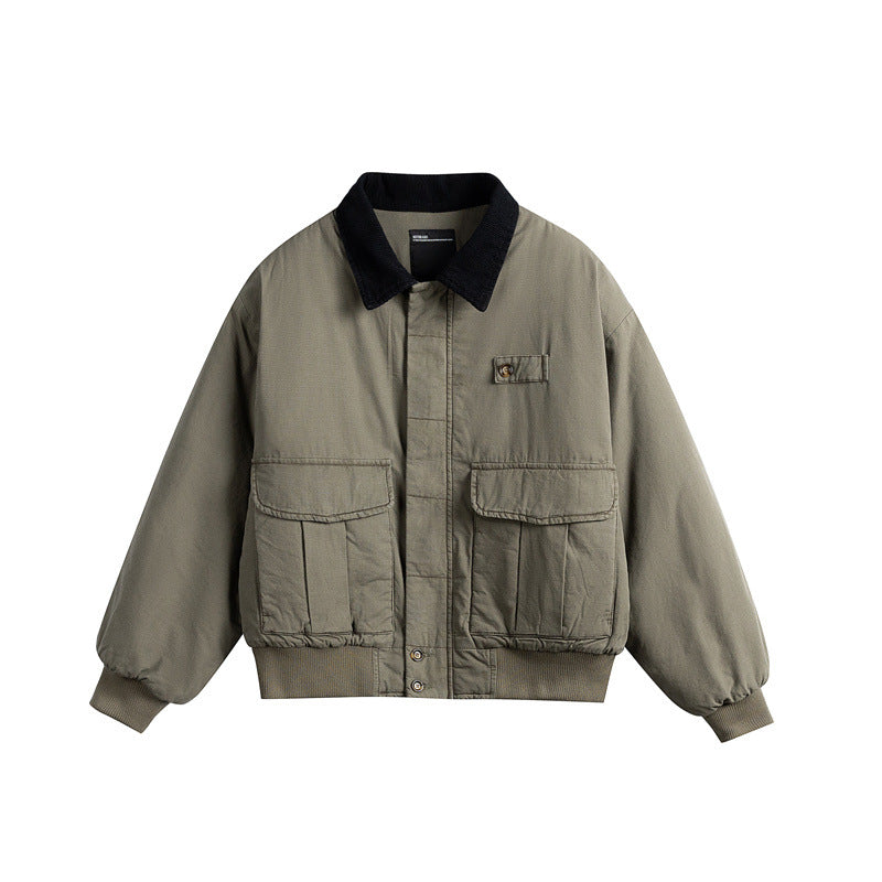 Herren Kurz geschnittene Utility-Blousonjacke mit Kordkragen und aufgesetzten Pattentaschen Shop Nory