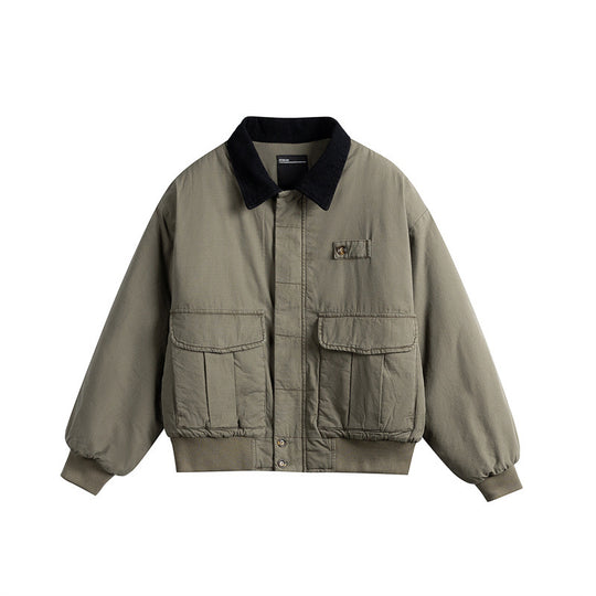 Herren Kurz geschnittene Utility-Blousonjacke mit Kordkragen und aufgesetzten Pattentaschen Shop Nory