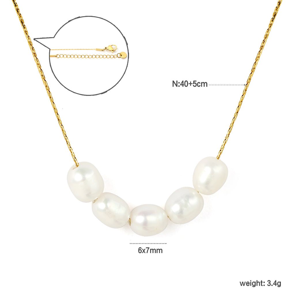 Damen luxuriöse Edelstahlkette mit Perlenakzenten Shop Nory