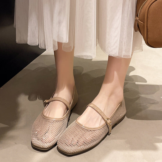 Damen Bequeme Mesh-Ballerinas mit verstellbarem Riemchen