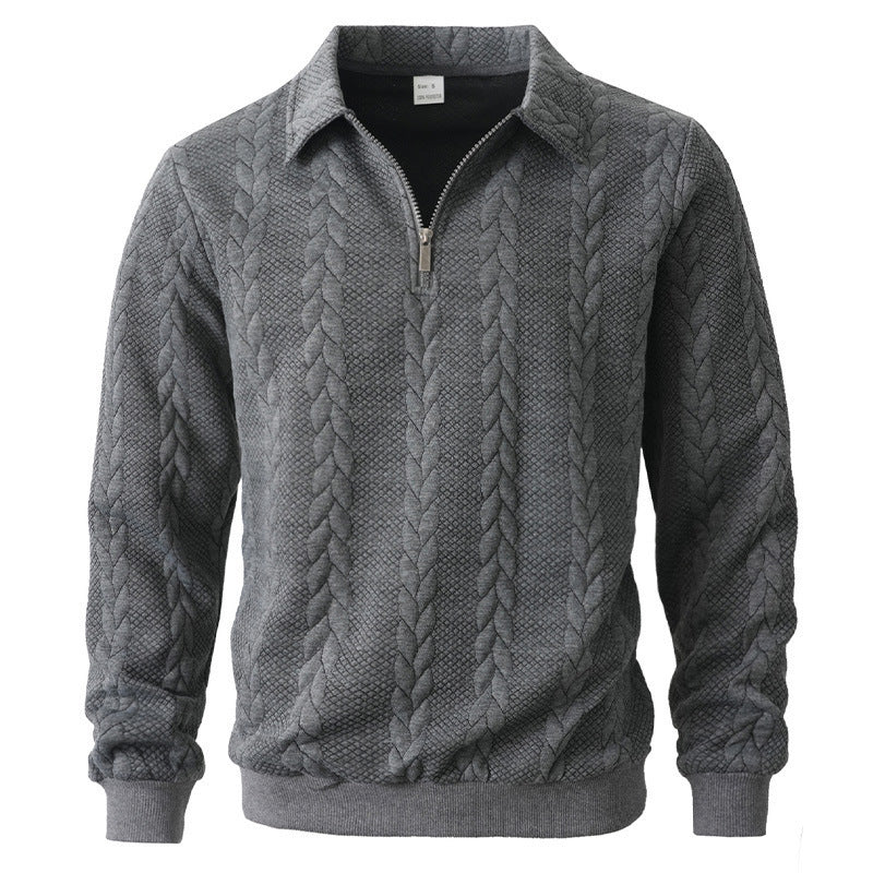 Herren Feinstrukturierter Zopfstrickpullover mit Kurzreißverschluss und Kentkragen Shop Nory