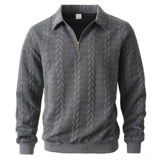 Herren Feinstrukturierter Zopfstrickpullover mit Kurzreißverschluss und Kentkragen Shop Nory