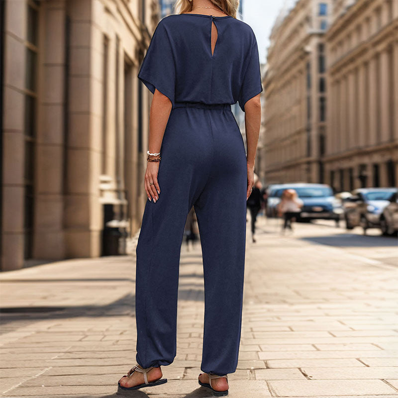 Damen lässiger Jumpsuit mit eleganter Drapierung und Taillierung