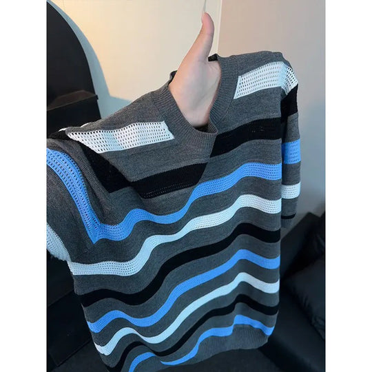 Damen Modernes Kurzarm Strickoberteil mit Wellenmuster Shop Nory
