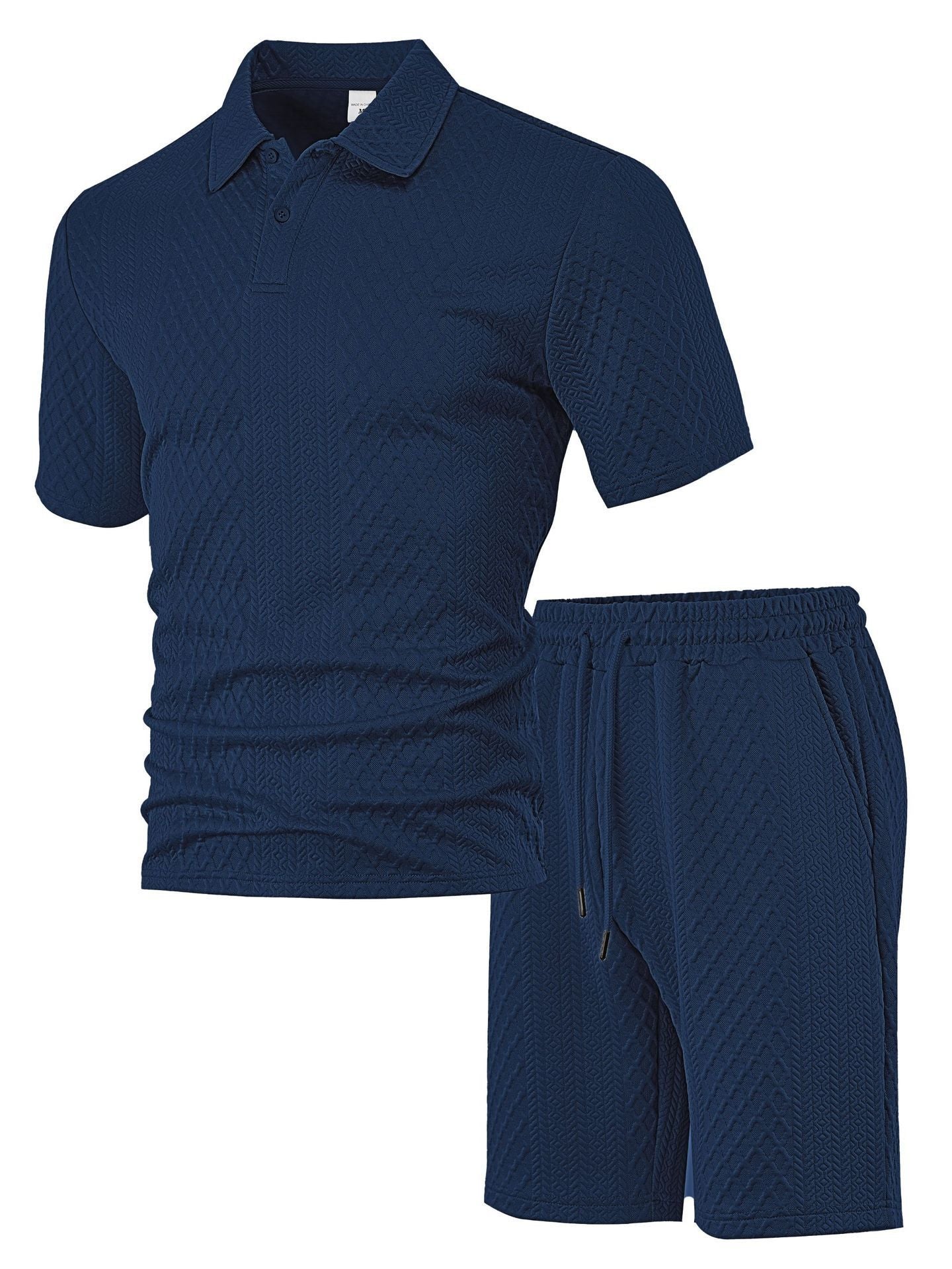 Herren nan geprägtes Waffel-Polo mit Kentkragen und elastischer Tunnelzugshorts im Set