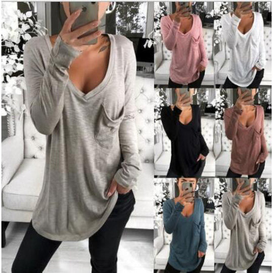 Damen Lässige Oversize Tunika mit V‑Ausschnitt, Brusttasche und verlängertem Saum Shop Nory