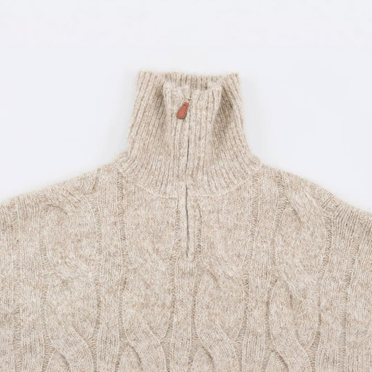 Damen Grobgestrickter Longpullover mit Zopfmuster und halbhohem Reißverschlusskragen Shop Nory