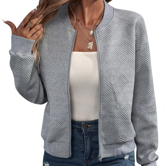 Damen nan strukturierte Strick-Bomberjacke mit durchgehendem Reißverschluss und Rippbündchen Shop Nory