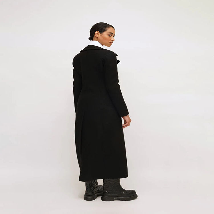 Damen Eleganter bodenlanger Wollmix‑Longcoat im Clean‑Cut Doppelreiher mit strukturierter Schulterpartie Shop Nory