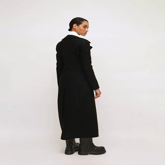 Damen Eleganter bodenlanger Wollmix‑Longcoat im Clean‑Cut Doppelreiher mit strukturierter Schulterpartie Shop Nory