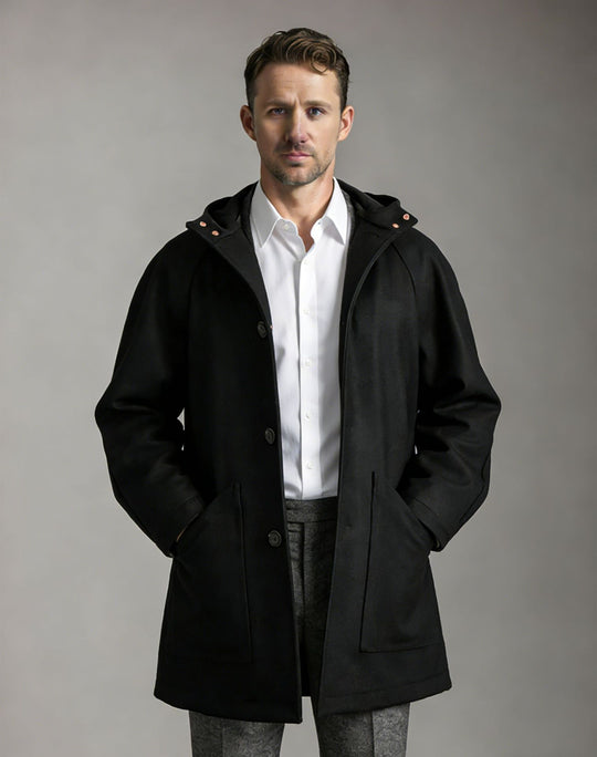 Herren Taillierter Wollmix-Mantel mit Kapuze und verdeckter Knopfleiste Shop Nory