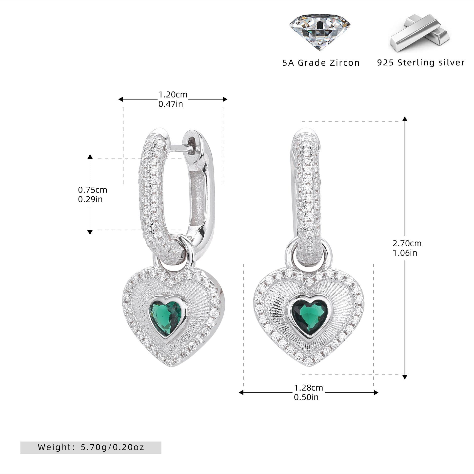 Damen Ohrhänger mit herzförmigem Design und funkelnden Zirkonsteinen Shop Nory