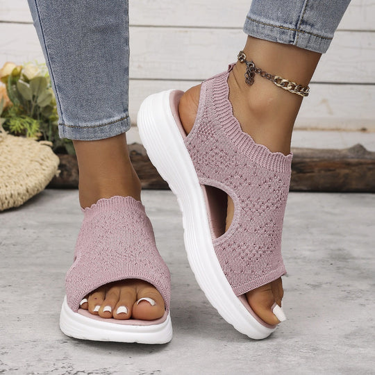 Damen Bequeme Plateau-Sandalen mit elastischem Obermaterial und atmungsaktiver Sohle Shopnory