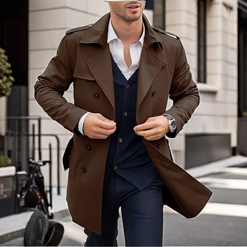 Herren Doppelt-knopf Trenchcoat mit praktischen Taschen