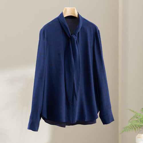 Damen Elegante Schleifenkragen-Bluse mit Jacquardstruktur und lockerer Passform Shop Nory