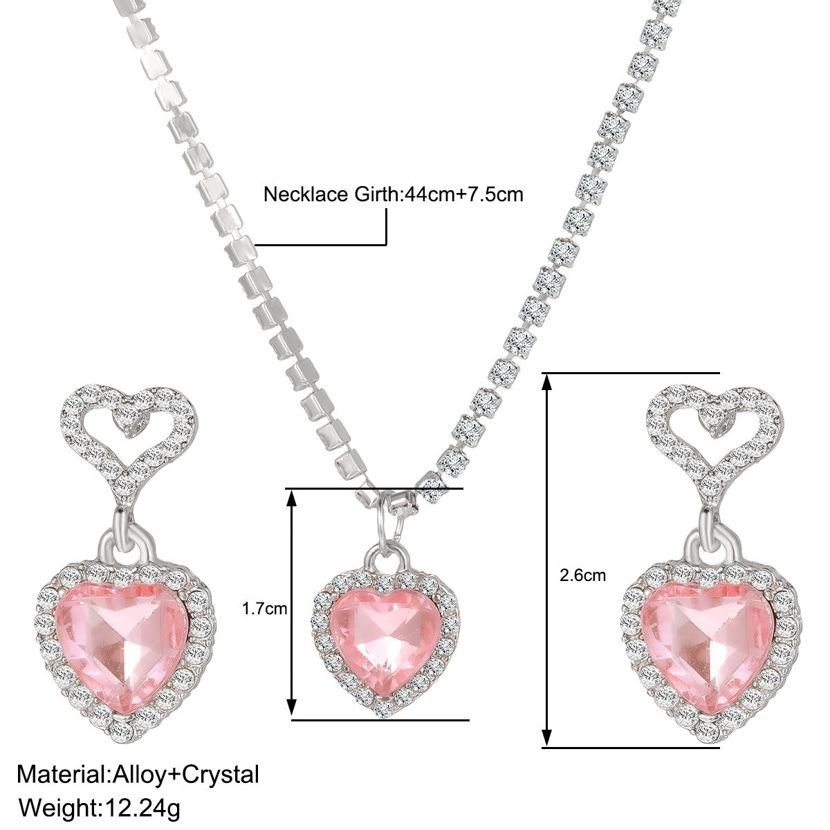 Damen Schmuckset mit herzförmigen Anhängern aus funkelndem Rosenquarz Shop Nory