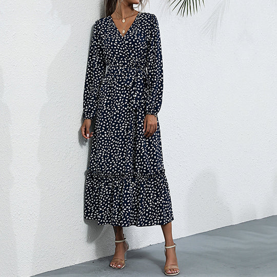Damen Gemustertes Midikleid mit Wickel‑Optik, geraffter Taille und Stufenvolant Shop Nory