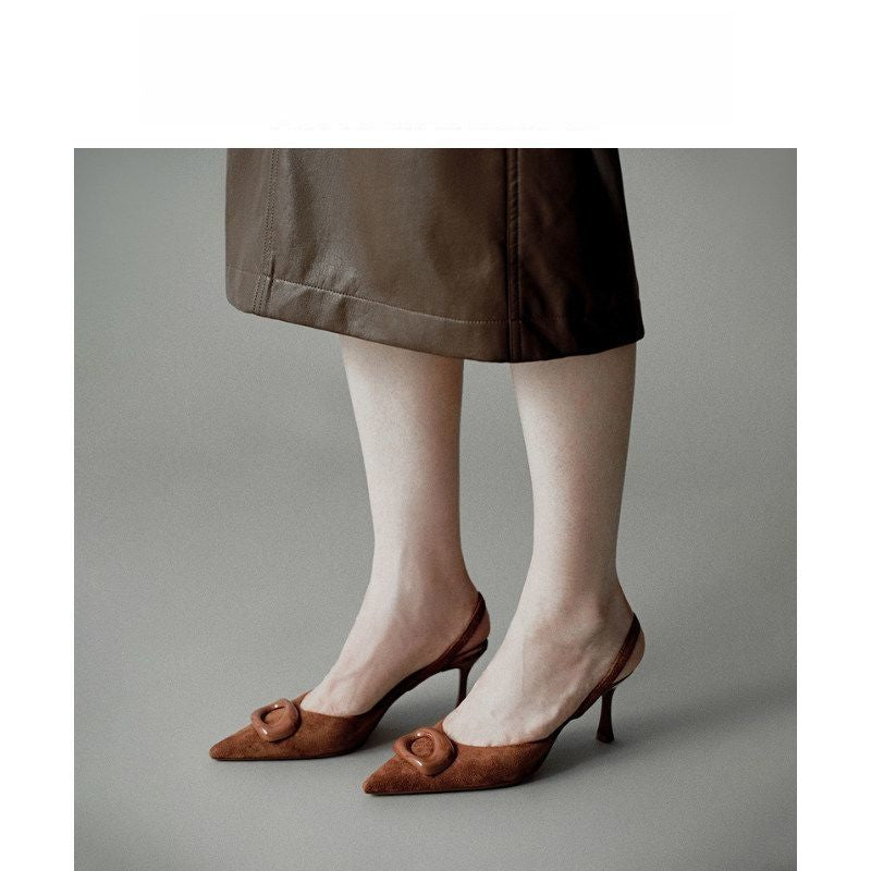 Damen Elegante spitz zulaufende Slingback-Pumps aus Veloursoptik mit dekorativem Knotenriemen und schlankem Mid‑Heel Shop Nory