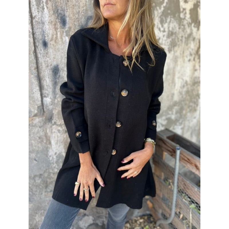Damen leichter ausgestellter Strickmantel mit Knopfleiste und Stehkragen Shop Nory