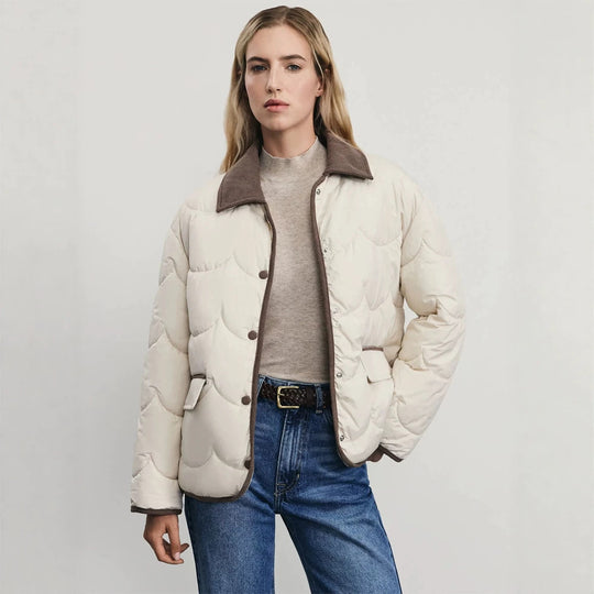 Damen gesteppte Kurzjacke mit Wellensteppung und Cordkragen Shop Nory
