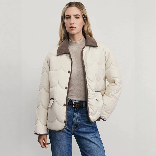 Damen gesteppte Kurzjacke mit Wellensteppung und Cordkragen Shop Nory